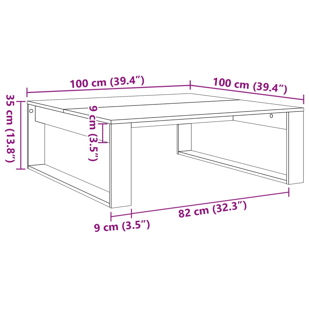 Tavolino Salotto Rovere Artigianale 100x100x35 cm in Truciolato 856691