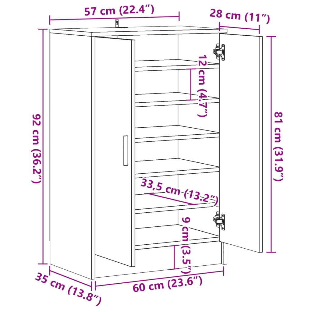 Scarpiera Legno Antico 60x35x92 cm in Legno Multistrato 856698