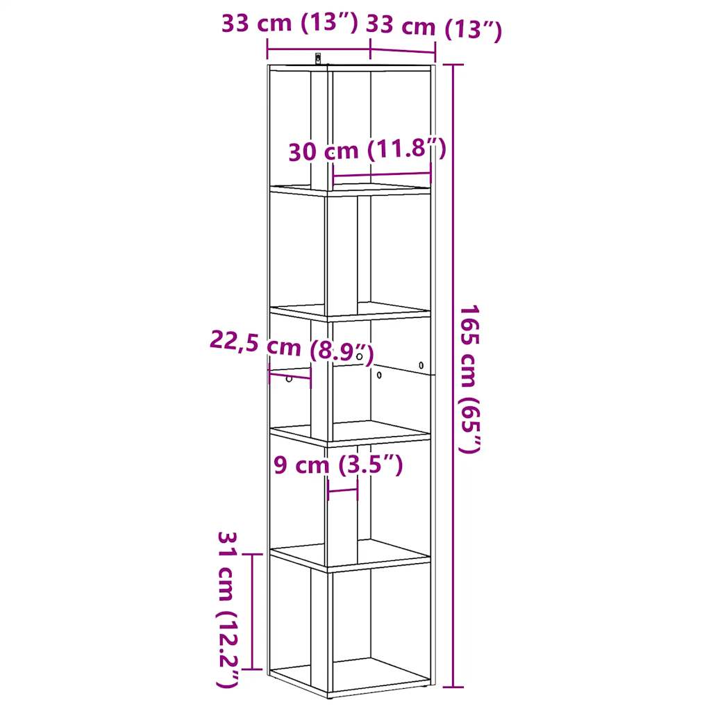 Mobile Angolare Legno Antico 33x33x165 cm in Truciolato 856724