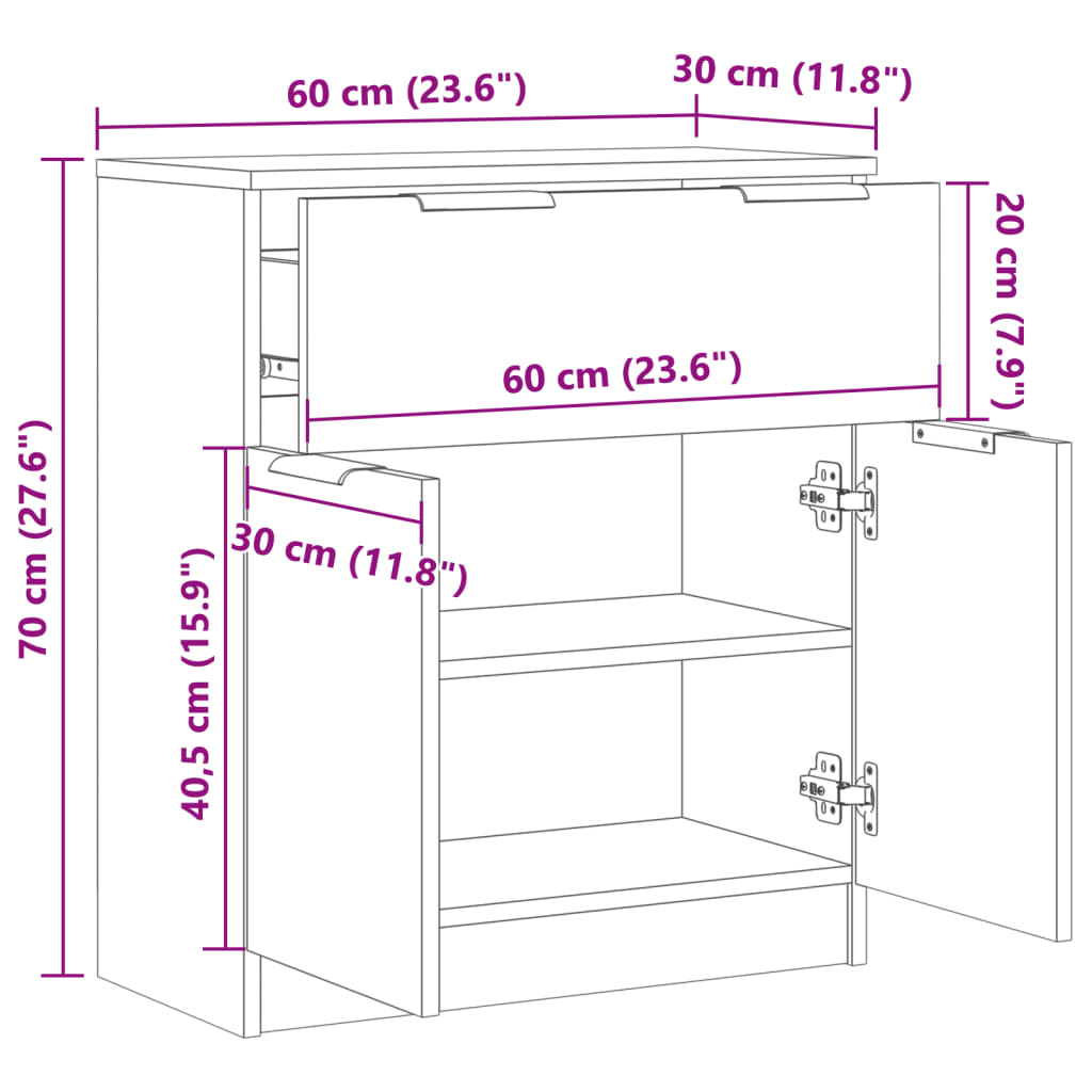 Credenza Rovere Artigianale 60x30x70 cm in Legno Multistrato 856839