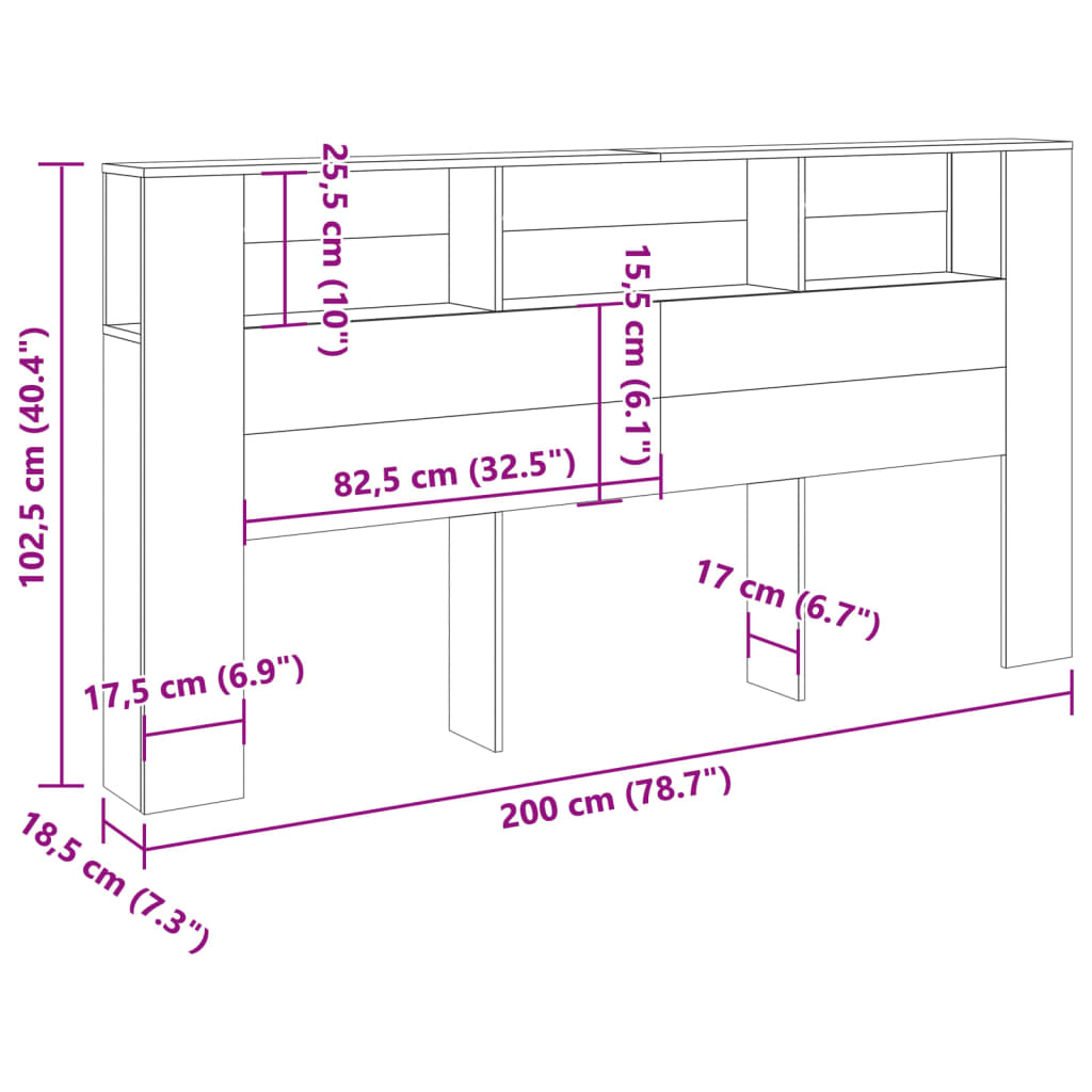 Testiera Contenitore Legno Antico 200x18,5x102,5cm Truciolato 856886