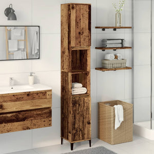 Armadietto Bagno Legno Antico 30x30x190 cm in Legno Multistrato 857105