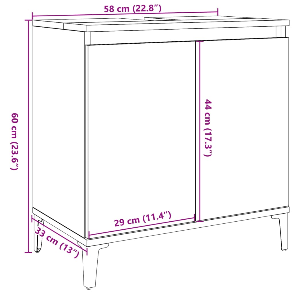 Mobile Lavabo Legno Antico 58x33x60 cm in Legno Multistrato 857117