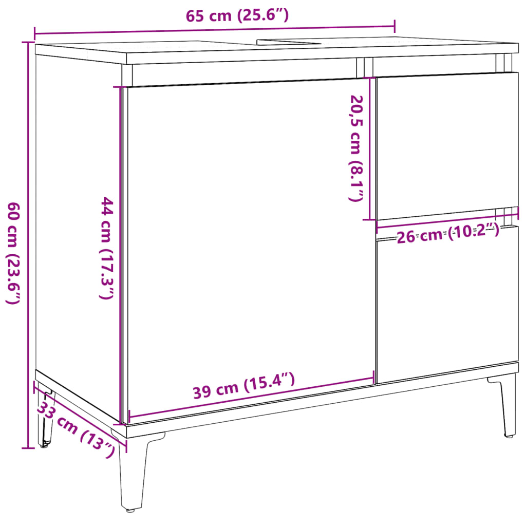 Mobile Sottolavabo Legno Antico 65x33x60 cm in Truciolato 857123