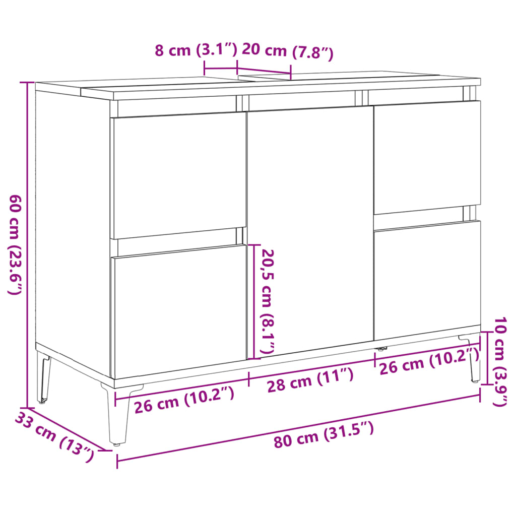 Mobile Lavabo Grigio Cemento 80x33x60 cm in Legno Multistrato 857128