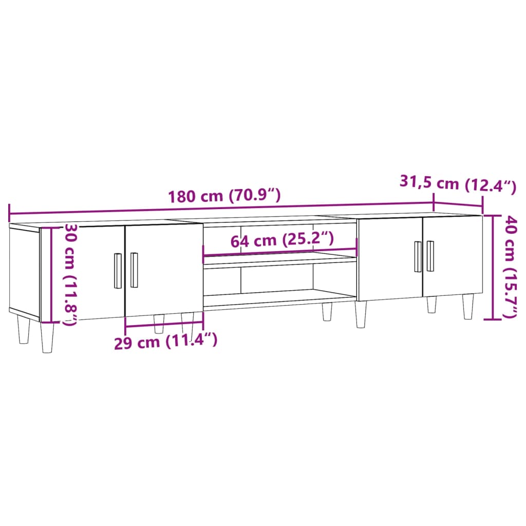 Mobile Porta TV Legno Antico 180x31,5x40cm in Legno Multistrato 857141