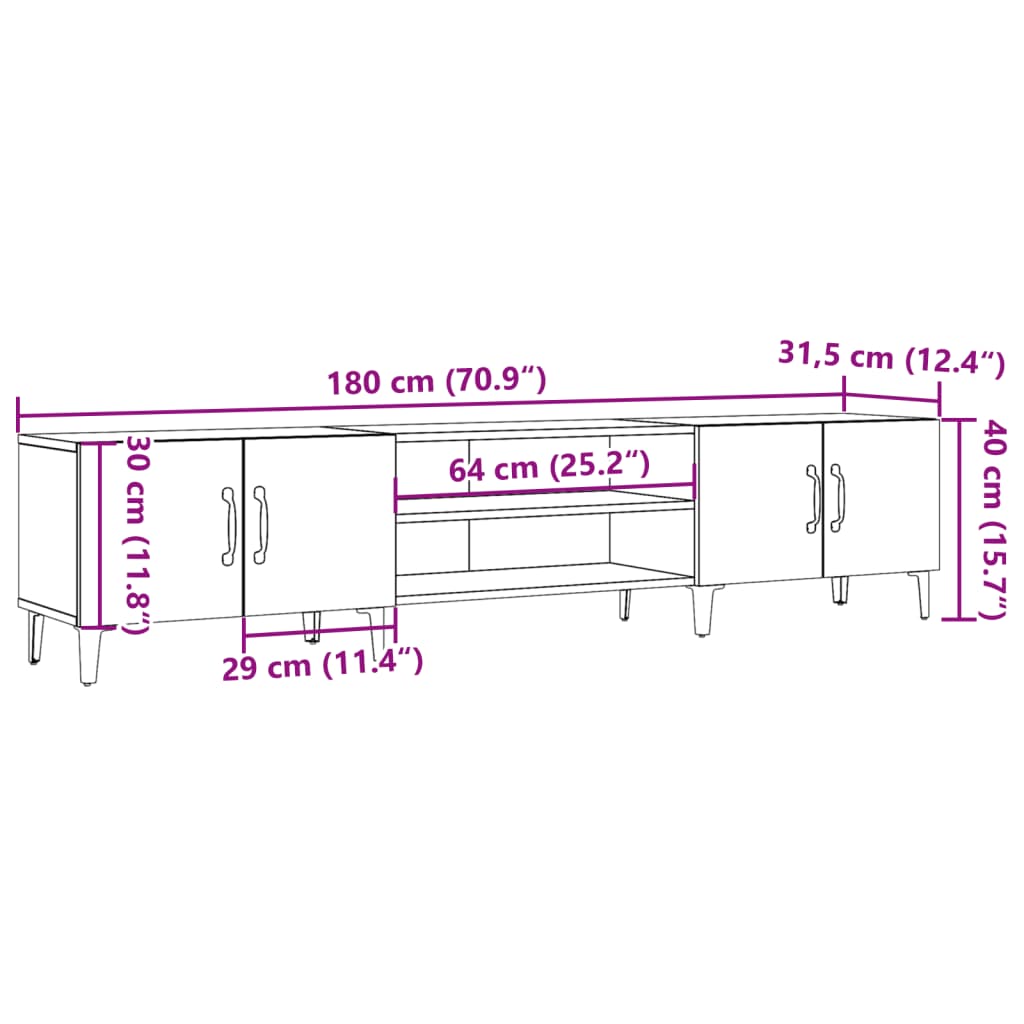 Mobile Porta TV Legno Antico 180x31,5x40cm in Legno Multistrato 857143