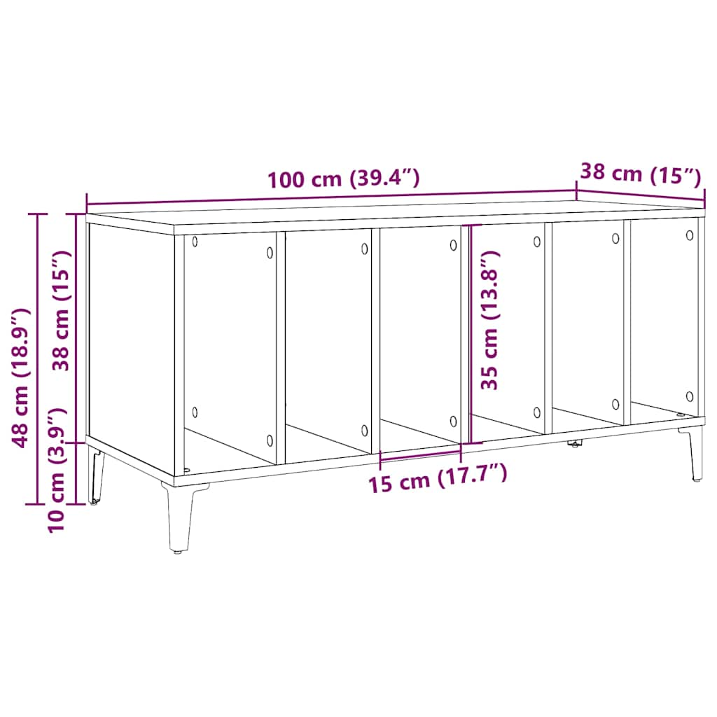 Mobile Porta Dischi Rovere Artigianale 100x38x48 cm Multistrato 857170