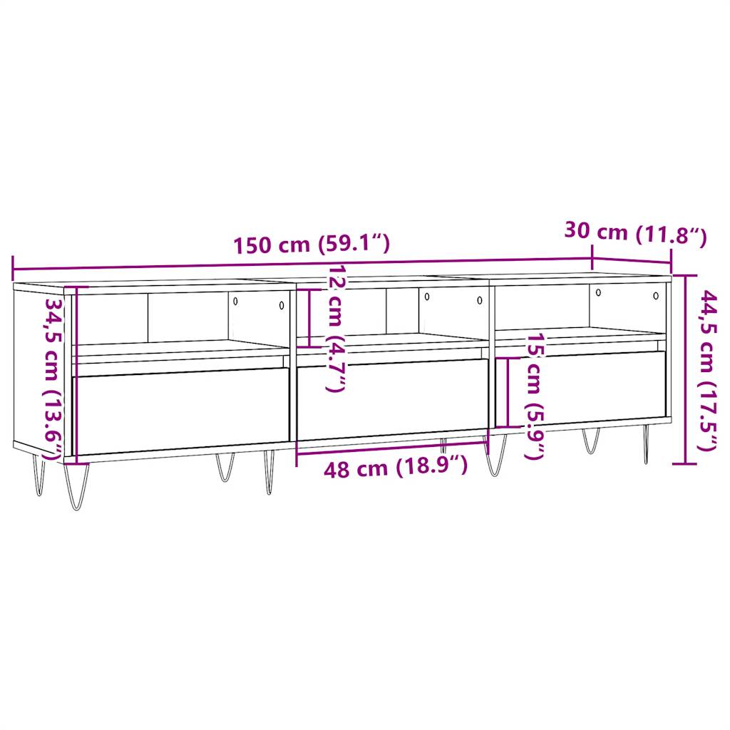 Mobile Porta TV Legno Antico 150x30x44,5 cm Legno Multistrato 857187