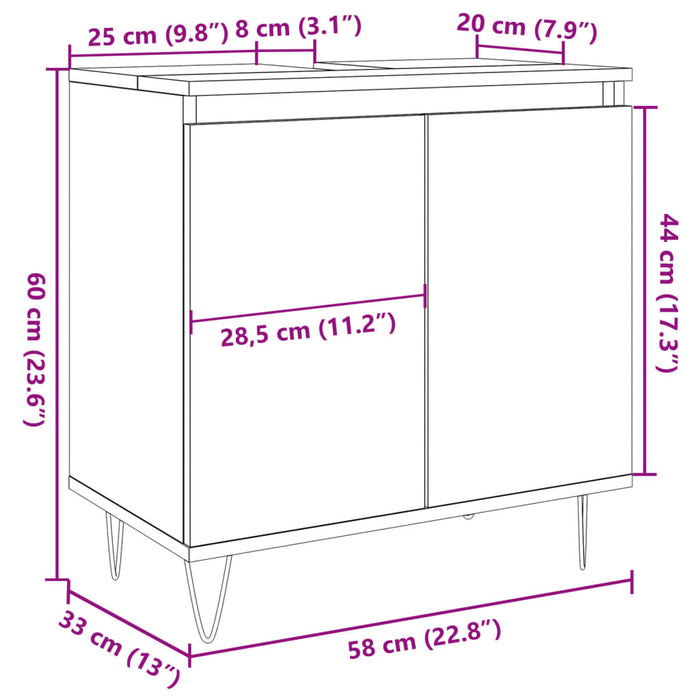 Mobile da Bagno Legno Vecchio 58x33x60 cm in Truciolato 857217