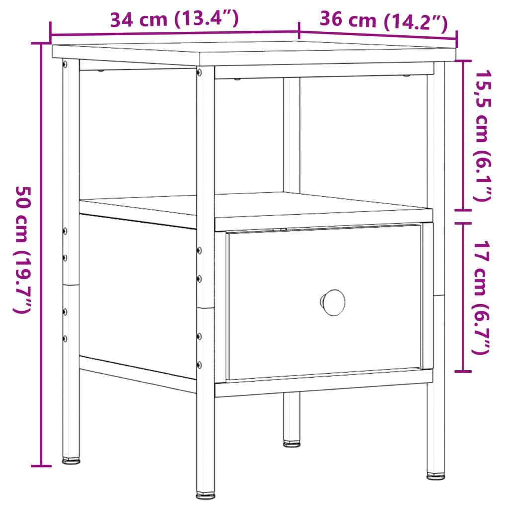 Comodino Legno Antico 34x36x50 cm in Legno Multistrato 857262