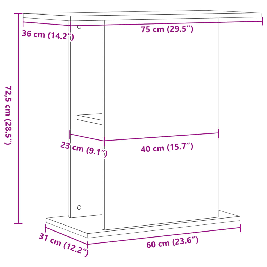 Supporto Acquario Rovere Artigianale 36x75x72,5cm Truciolato 857291