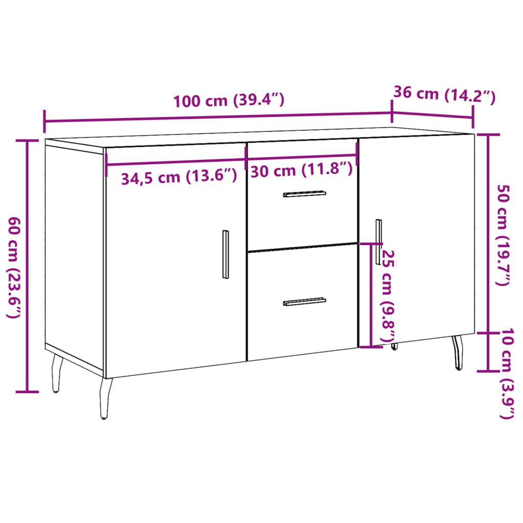 Credenza Legno Antico 100x36x60 cm in Legno Multistrato 857322