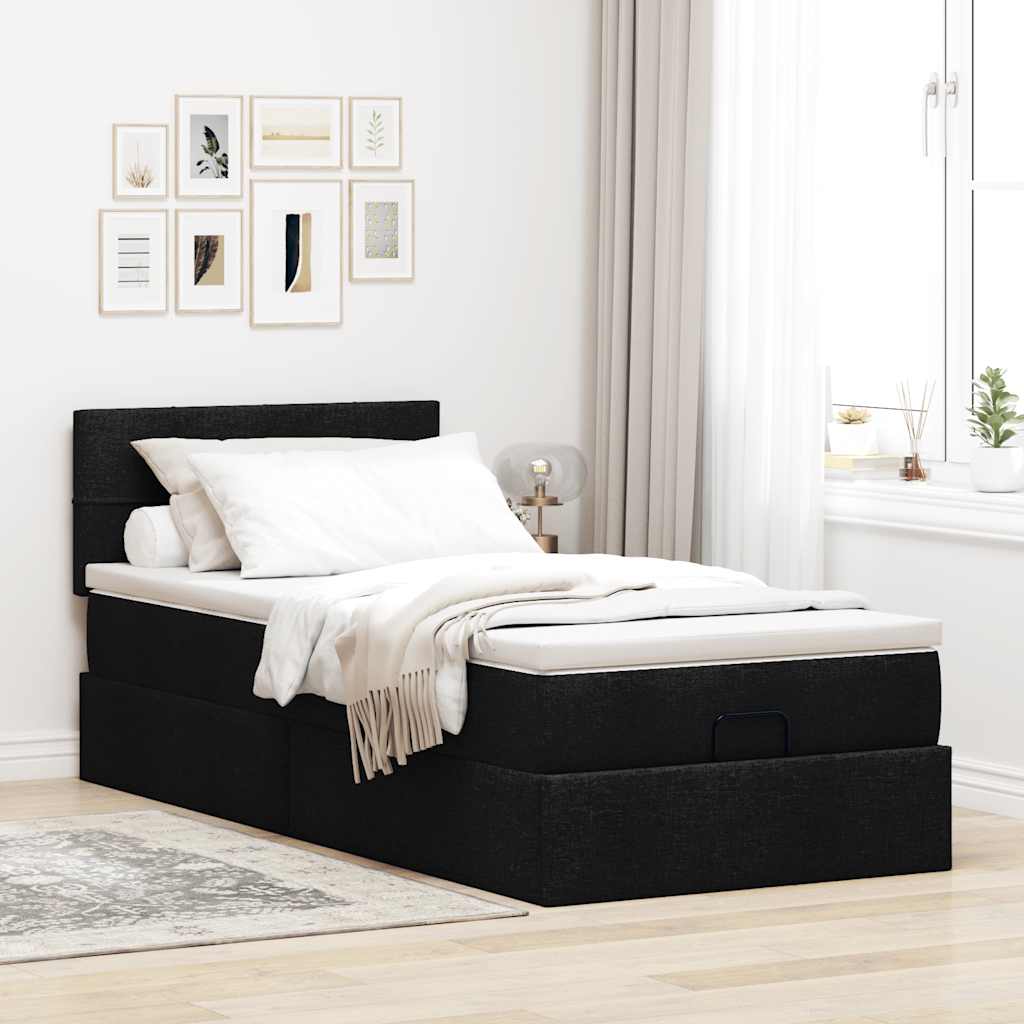 Struttura Letto Pouf con Materasso Nero 80x200 cm in Tessuto 3311416