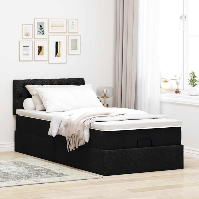 Struttura Letto Pouf con Materasso Nero 80x200 cm in Tessuto 3311499