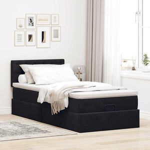 Struttura Letto Pouf con Materasso Nero 90x190 cm in Velluto 3312736