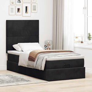 Struttura Letto Pouf con Materassi Nero 80x200 cm in Velluto 3314212