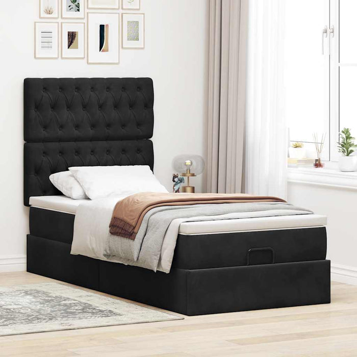 Struttura Letto Pouf con Materassi Nero 90x190 cm in Velluto 3314362