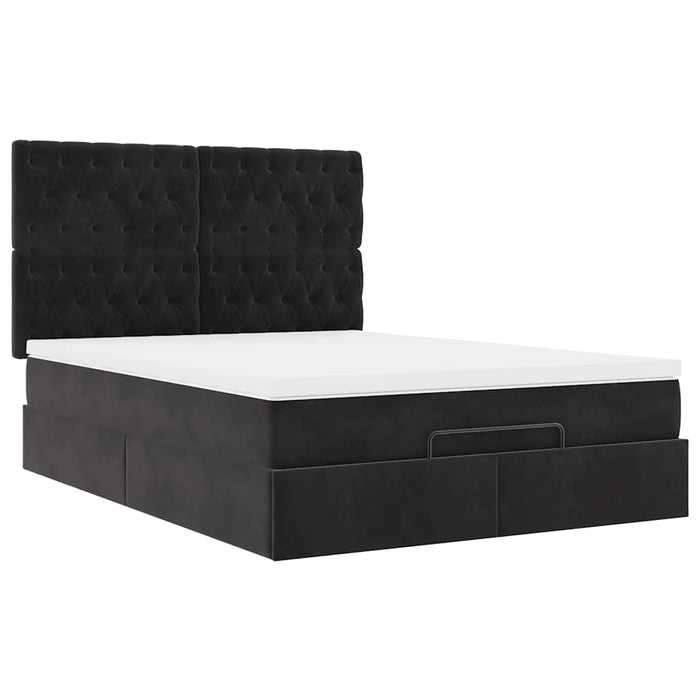 Struttura Letto Pouf con Materassi Nero 140x190 cm in Velluto 3314392