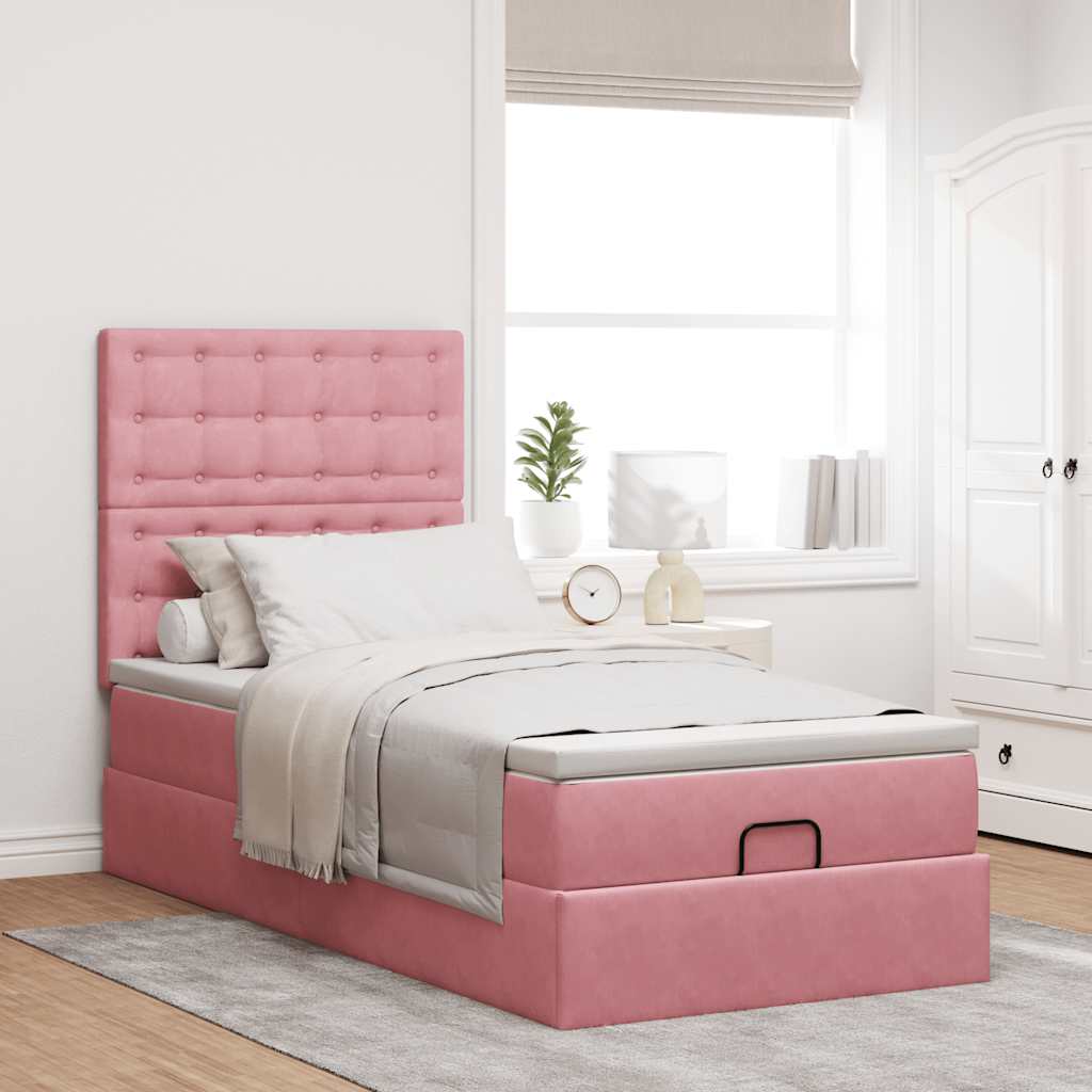 Struttura Letto Pouf con Materassi Rosa 90x200 cm in Velluto 3314443