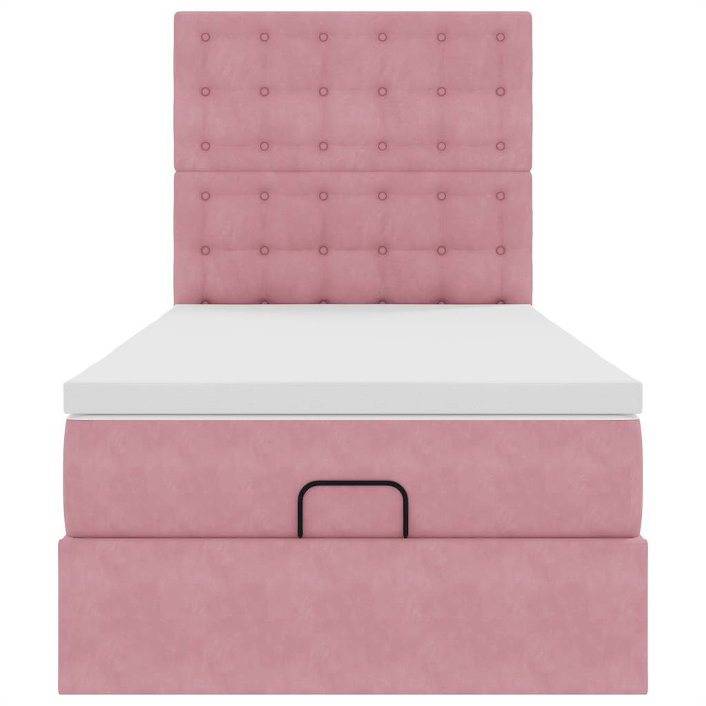 Struttura Letto Pouf con Materassi Rosa 90x200 cm in Velluto 3314443