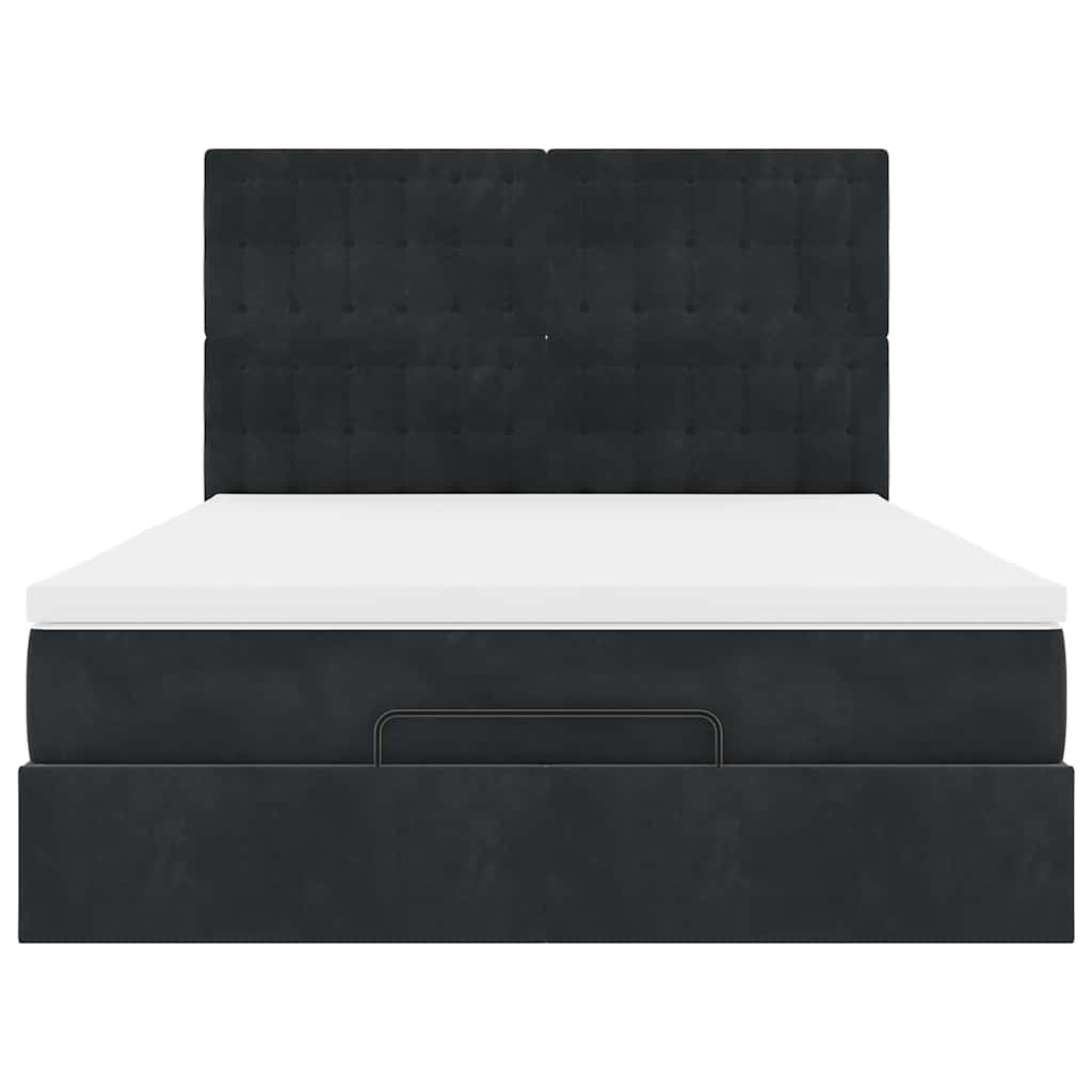 Struttura Letto Pouf con Materassi Nero 140x190 cm in Velluto 3314464