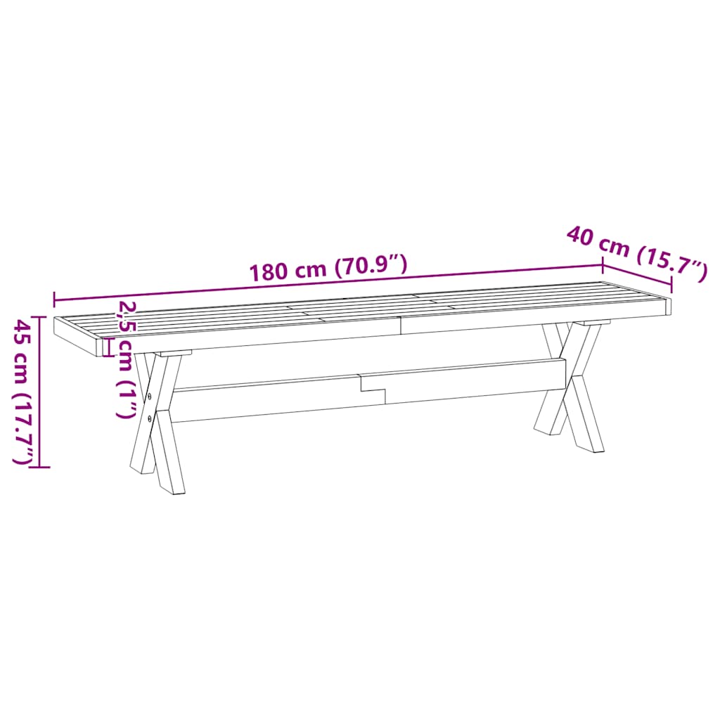 Panca Pranzo NOAIN Gambe a Forma X 180x40x45 cm Legno Massello 4100049