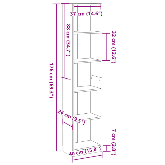 Libreria Grigio Sonoma 40x24x176 cm in Legno Multistrato 857797