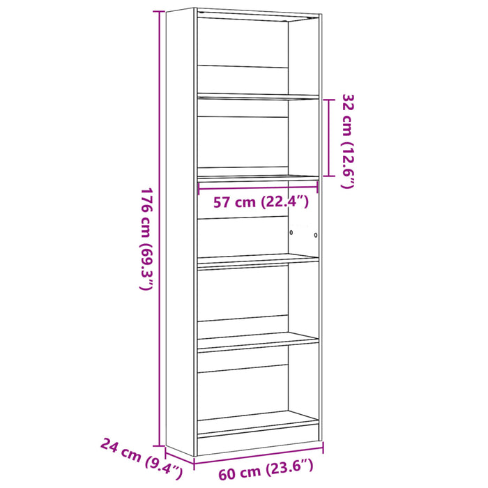 Libreria Bianca 60x24x176 cm in Legno Multistrato 857821