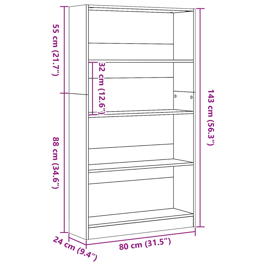 Libreria Nera 80x24x143 cm in Legno Multistrato 857845