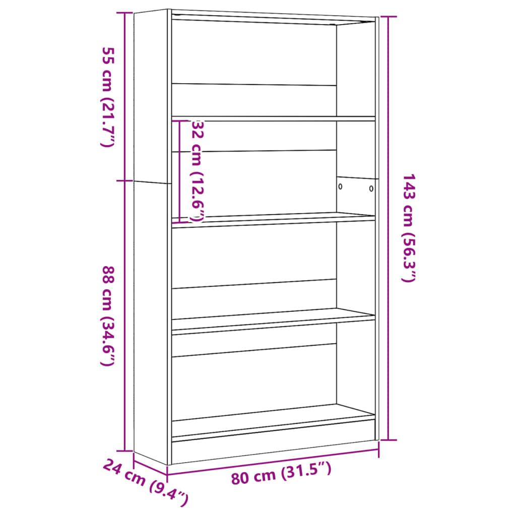 Libreria Rovere Sonoma 80x24x143 cm in Legno Multistrato 857846