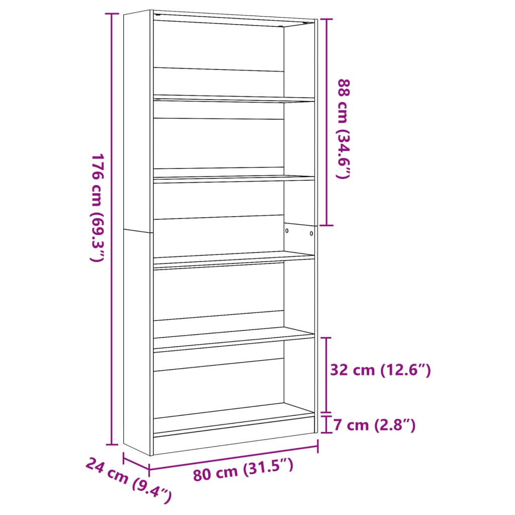 Libreria Rovere Artigianale 80x24x176 cm in Legno Multistrato 857861