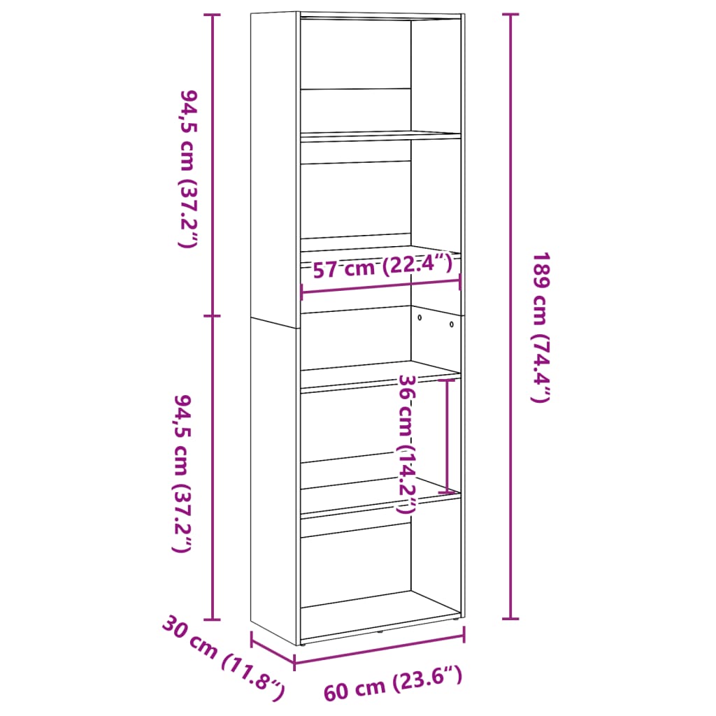 Libreria Rovere Fumo 60x30x189 cm in Legno Multistrato 857921