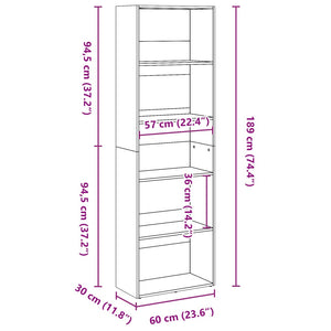 Libreria Rovere Fumo 60x30x189 cm in Legno Multistrato 857921