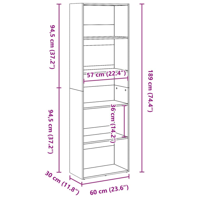 Libreria Rovere Fumo 60x30x189 cm in Legno Multistrato 857921