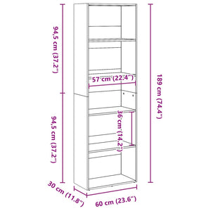 Libreria Grigio Sonoma 60x30x189 cm in Legno Multistrato 857922