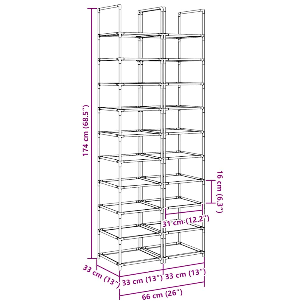 Scarpiere a 10 Livelli 2 pz 33x33x174 cm in Tessuto Non Tessuto 4100616