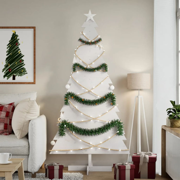 Albero di Natale Decorativo Bianco 180cm Legno Massello di Pino 858196