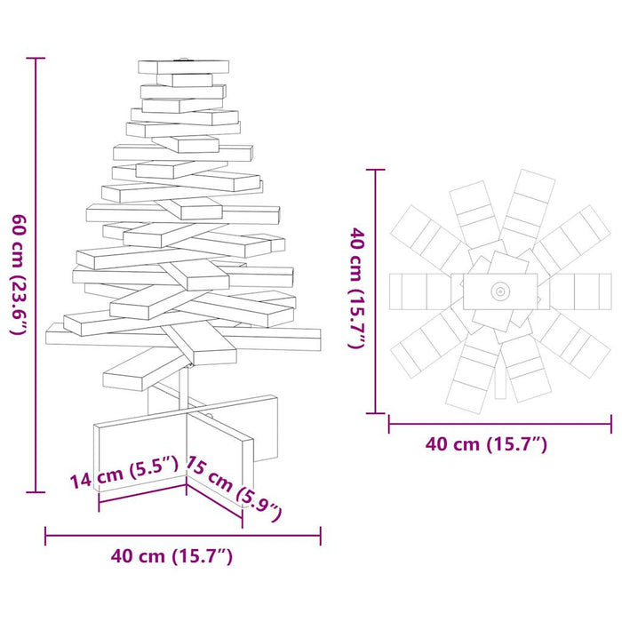 Albero di Natale Decorativo Bianco 60 cm Legno Massello di Pino 858199