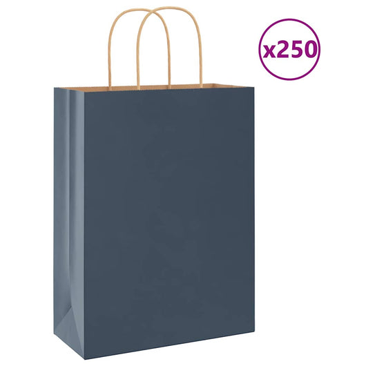 Sacchetti di Carta Kraft 250 pz con Manici Blu 26x12x35 cm 4101702