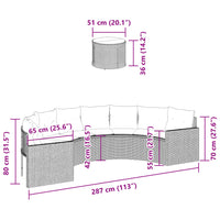 Divano Giardino Tavolo Cuscini Semicircolare Grigio Polyrattan 3318518