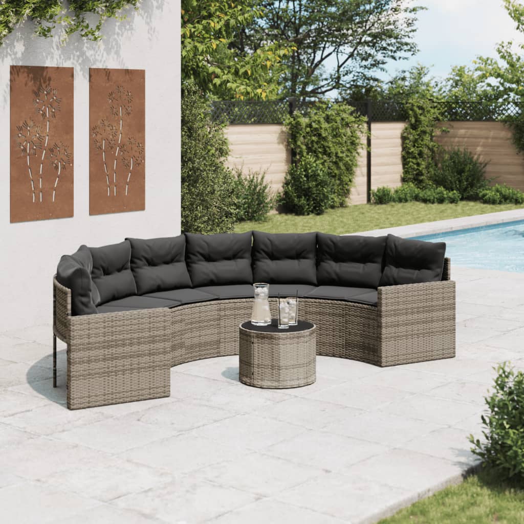 Divano Giardino Tavolo Cuscini Semicircolare Grigio Polyrattan 3318518