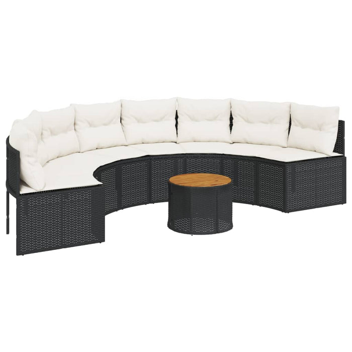 Divano Giardino Tavolo e Cuscini Semicircolare Nero Polyrattan 3318521