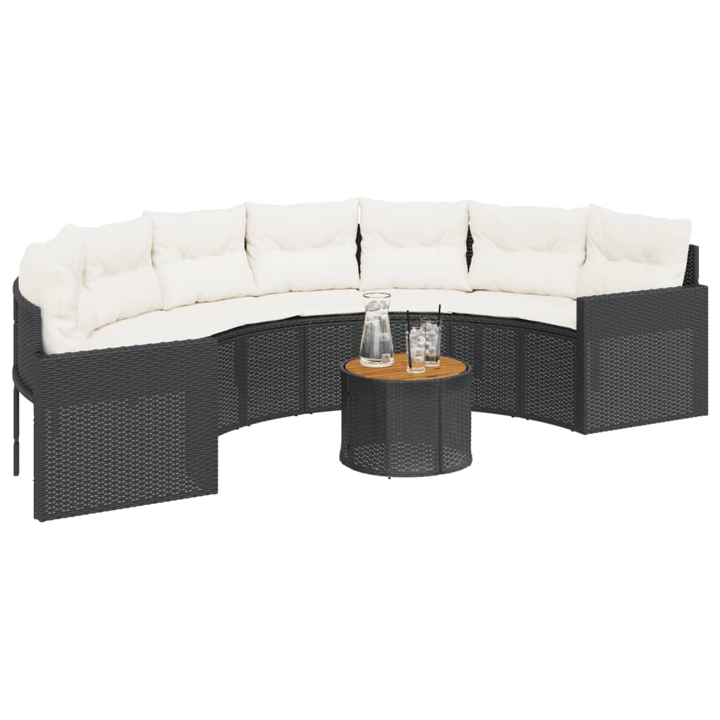 Divano Giardino Tavolo e Cuscini Semicircolare Nero Polyrattan 3318521