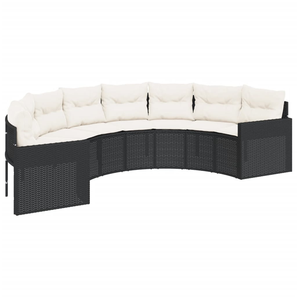 Divano Giardino Tavolo e Cuscini Semicircolare Nero Polyrattan 3318521