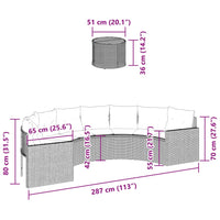 Divano Giardino Tavolo e Cuscini Semicircolare Nero Polyrattan 3318521