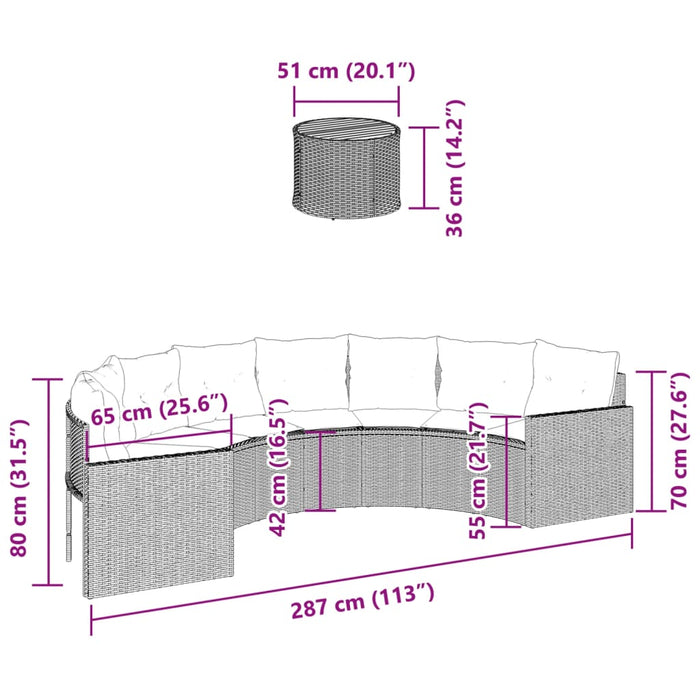 Divano Giardino Tavolo e Cuscini Semicircolare Nero Polyrattan 3318521