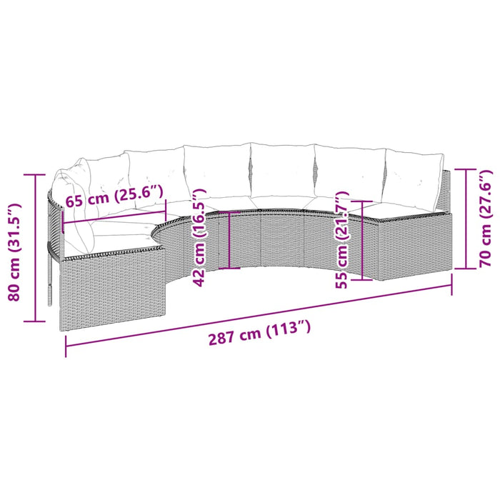 Divano da Giardino con Cuscini Semicircolare in Polyrattan 3318522