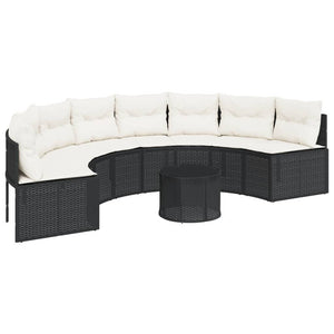 Divano Giardino Tavolo e Cuscini Semicircolare Nero Polyrattan 3318526