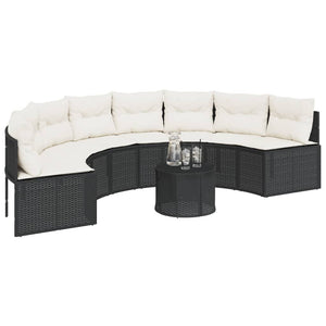 Divano Giardino Tavolo e Cuscini Semicircolare Nero Polyrattan 3318526